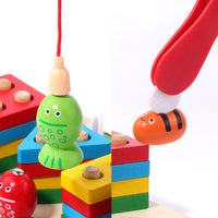 Wooden Magnetic Fishing Geometric Shape Stacking Montessori Toy for Kids