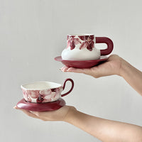 Vintage-Inspired Ceramic Coffee Mug with Saucer, Underglaze Color Milk Cup