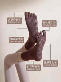 Anti-Slip Yoga Pilates Socks for Women, Pure Cotton, Odor-Resistant, Sweat-Absorbing, Mid-Calf Five-Toe Design