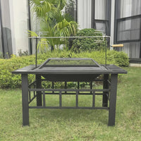 Outdoor Patio Fire Pit BBQ Grill Table Set with Adjustable Height for Home Garden