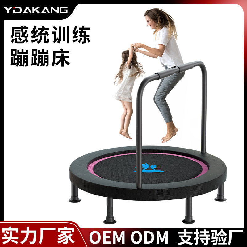 Foldable Indoor Trampoline for Kids and Adults, Fitness Rebounder with Handlebar