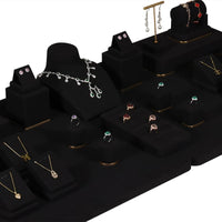 Black Velvet Jewelry Display Set for Earrings, Rings, and Necklaces