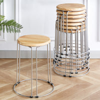 Stackable Solid Wood Round Stool with Stainless Steel Frame, Thickened Dining Chair