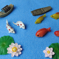 Miniature Landscape DIY Lotus Pond Ecosystem Kit with Fishing Boat and Fish Figurines
