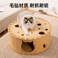 Felt Cat Tunnel Bed and Hideaway Toy, Donut Style, Warm Indoor Nest for All Seasons