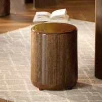 Wood Grain Round Trash Can with Wheels, Large Capacity Household Waste Bin
