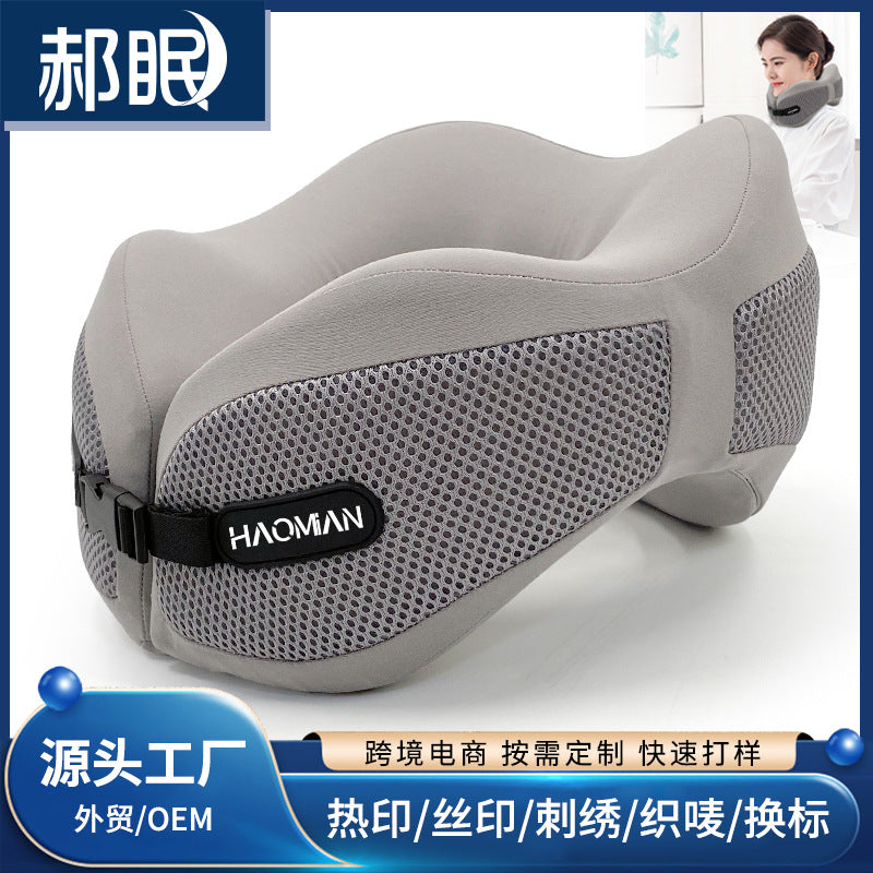 U-Shaped Memory Foam Travel Neck Pillow for Car, Train, and Airplane with Storage Bag