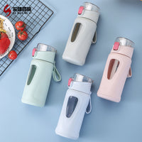 High-Temperature Resistant Glass Water Bottle with Bounce Lid - Large Capacity for Students, Sports, and Office