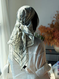 Paris Street View Double Crepe 100% Mulberry Silk Scarf, 12 Momme Vintage Lightweight Luxury Triangle Kerchief