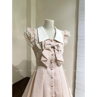 Korean Style Striped Dress and Shorts Set for Women, Sweet Bowknot Princess Outfit