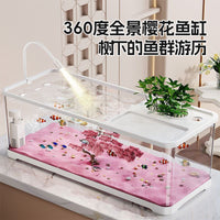 Desktop Aquarium with Lid, Cherry Blossom Landscape Fish Tank for Living Room Office, Turtle Tank