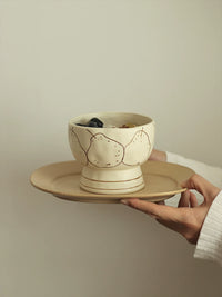 Walnut Market Japanese Style Ceramic High-Footed Yogurt Salad Breakfast Bowl