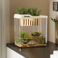 Durable Transparent Plastic Desktop Fish Tank with Optional LED Light for Turtle and Aquatic Ecosystems