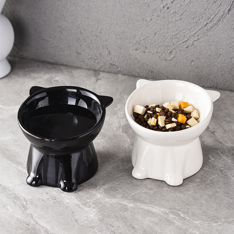 Elevated Ceramic Cat Bowl with Neck Protection and Anti-Vomit Design, Large Capacity Pet Food Dish