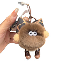 Cute Leopard Print Bowknot Rabbit Fur Pom-Pom Car Keychain Bag Charm Gift