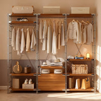 Freestanding Carbon Steel Garment Rack with Adjustable Shelves for Bedroom and Wardrobe