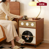 Mid-Century Modern Nightstand with Storage, Movable Small Side Table for Bedroom, Solid Wood End Table