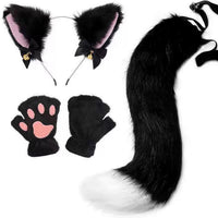Cute Cat Ear Headband Bell Set with Paw Gloves and Tail for Cosplay