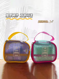 Portable Mesh Travel Cosmetic Bag with Handle, Multi-functional Organizer Pouch for Toiletries and Accessories
