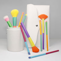 10-Piece Candy Color Makeup Brush Set with Soft Powder, Eyeshadow, Blush, Brow, and Lip Brushes