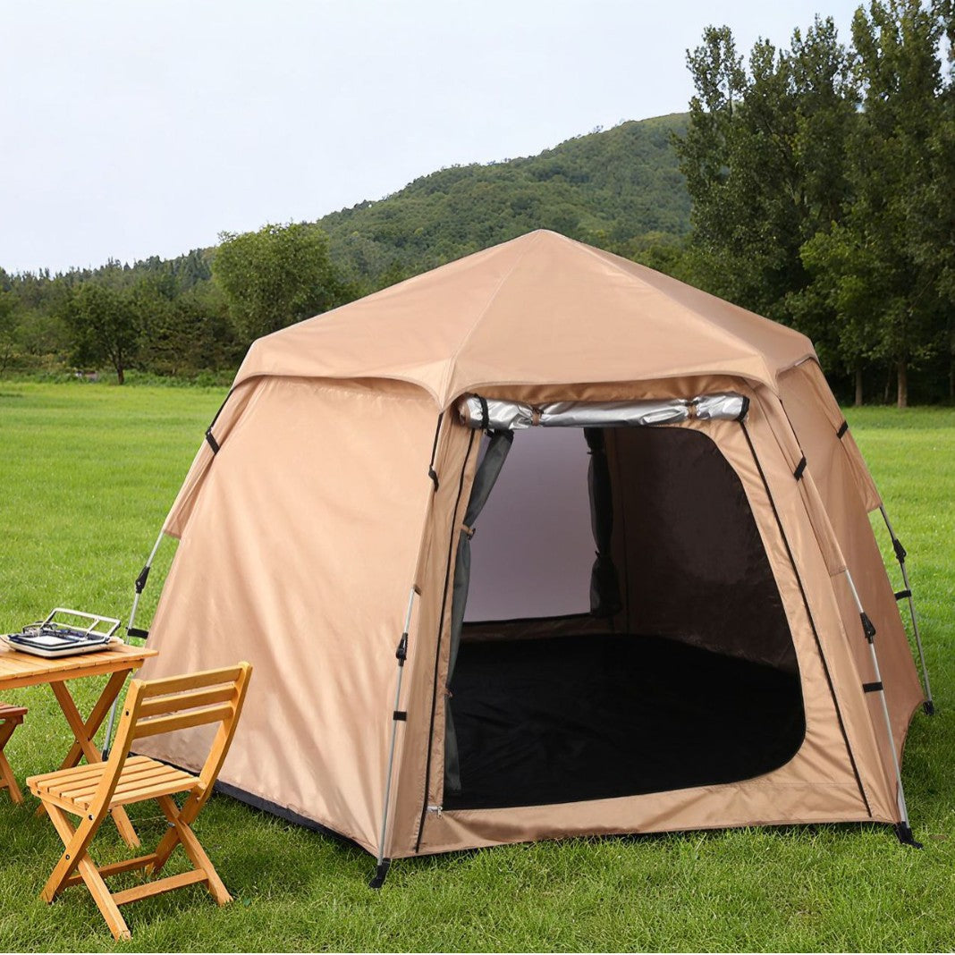 Automatic Hexagonal Pop-Up Camping Tent for 3-4 People, Portable and Thickened Sunshade