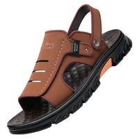 Men's Leather Casual Beach Sandals with Thick Sole and Non-slip Design, Two-way Wear