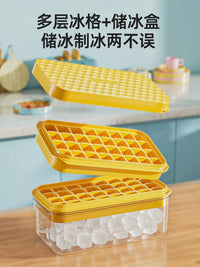 Large Capacity Silicone Ice Cube Tray with Storage Bin and Press Lid for Freezer