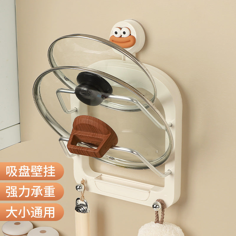 Suction Cup Pot Lid Holder Wall Mounted Kitchen Storage Rack with Drip Tray for Cutting Boards
