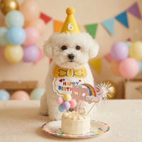 Pet Birthday Bib and Hat Set with Cake Decor for Cats and Dogs