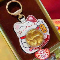 Gold Foil Lucky Cat Keychain & Bag Charm for Prosperity