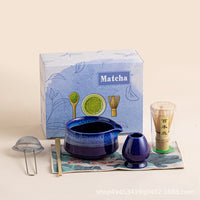 Japanese Ceramic Matcha Bowl Set with Spout and Whisk Stand