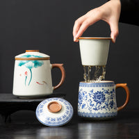 Ru Kiln Ceramic Mug with Lid and Infuser, Chinese Style Office Tea Cup Gift Set