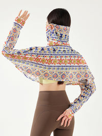 Women's UV Protection Driving Shawl with Face Mask, Ice Silk Long Sleeve Sun Protection Cape for Cycling
