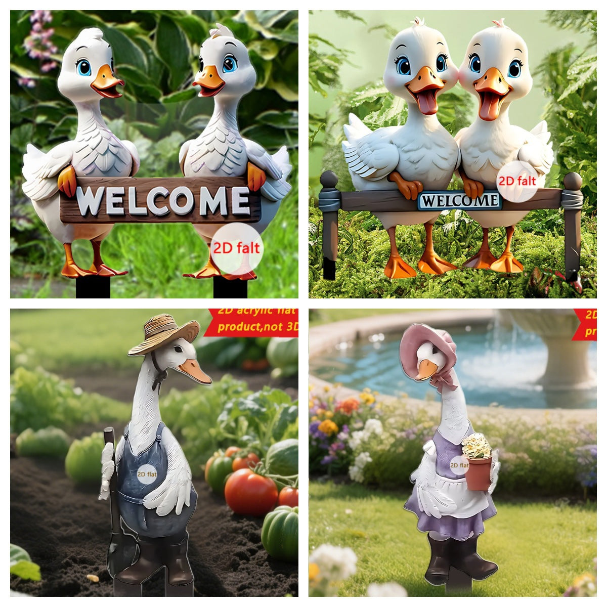 Cute Cartoon Duck 2D Acrylic Outdoor Garden Yard Balcony Landscape Decorative Ground Plug Ornament