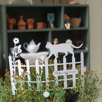 Decorative Iron Cat and Flower Fence Climber Garden Stake for Outdoor Yard Decor