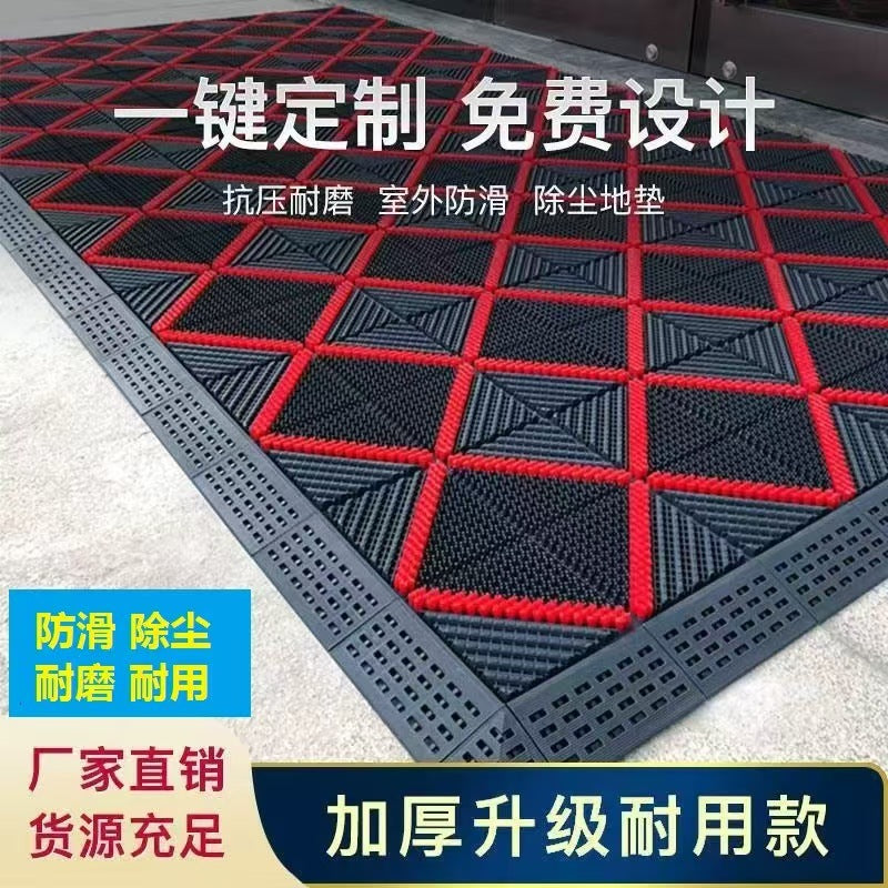 Outdoor Non-Slip Waterproof Entrance Mat with Brush Scraper Tiles for Hotels & Homes
