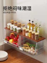 Multifunctional Wall-Mounted Kitchen Storage Rack with Drain Basket for Vegetables, Fruits, and Spices