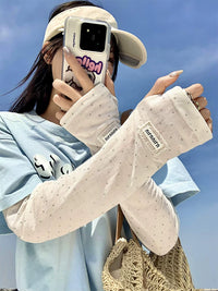 Polka Dot Ice Silk Sun Protection Arm Sleeves for Women - UV Protection, Breathable, Loose Fit for Driving & Cycling