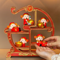 New Year Five Blessings God of Wealth Figurine Set for Home and Office Decor