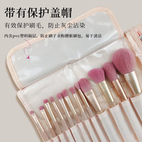 Premium Velvet Leather Makeup Brush Organizer Bag with Zippered Mesh Pockets and Dividers