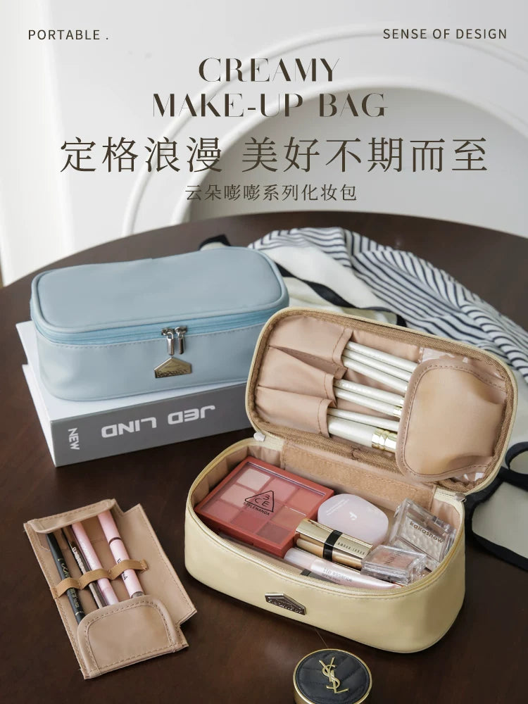 Portable Cosmetic Bag Set with Brush Holders for Travel and Daily Use