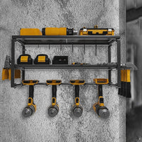 Wall-Mounted Power Tool Organizer Rack with Detachable Drill Charging Station and Bit Holder