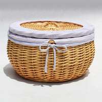 Hand-Woven Wicker Bread Basket with Lid and Liner for Food Storage and Organization