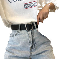 Women's Chic Square Matte Silver Buckle Leather Belt