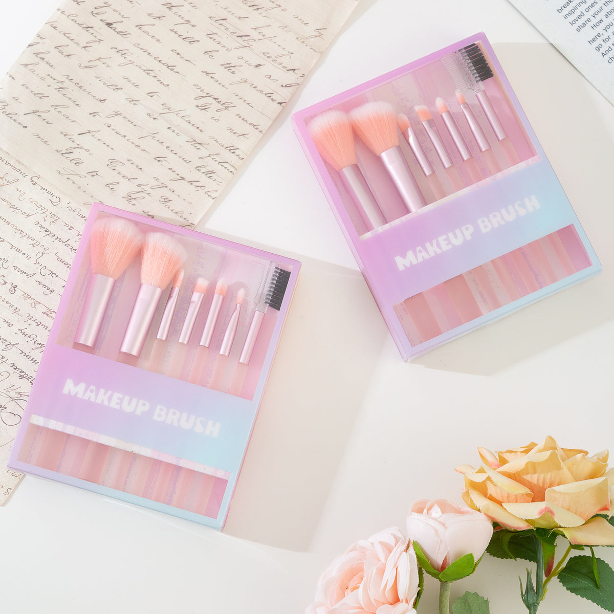 7-Piece Jelly Makeup Brush Set with PVC Box - Blush, Eyelash, Eyeshadow Brushes