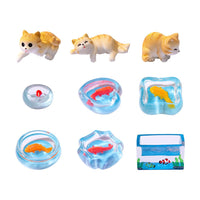 Cute Playful Fishing Cat Figurine Miniature for Dollhouse DIY Decor and Desktop Ornament
