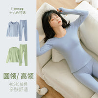 Women's Cotton Thermal Underwear Set Long Sleeve Top & Pants Thin Korean Style