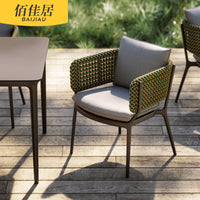 Outdoor Wicker Patio Dining Set with Aluminum Frame and Rock Slab Tabletop, Weather-Resistant Garden Furniture