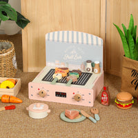 Kids Wooden Play Kitchen Stove Set with Simulation Cookware and Food