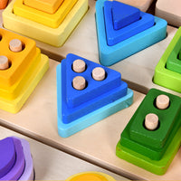 Montessori Geometric Stacking Blocks for Toddlers, Educational Wooden Puzzle Toy for Early Learning